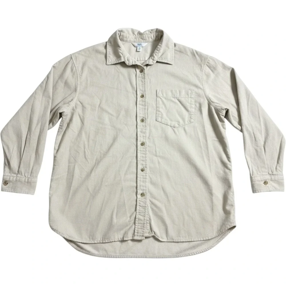 Time‎ and Tru Womens Beige Corduroy Button Down Shirt Long Sleeve Size M 8-10